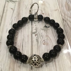 Unique Black Jasper Keychain Bracelet